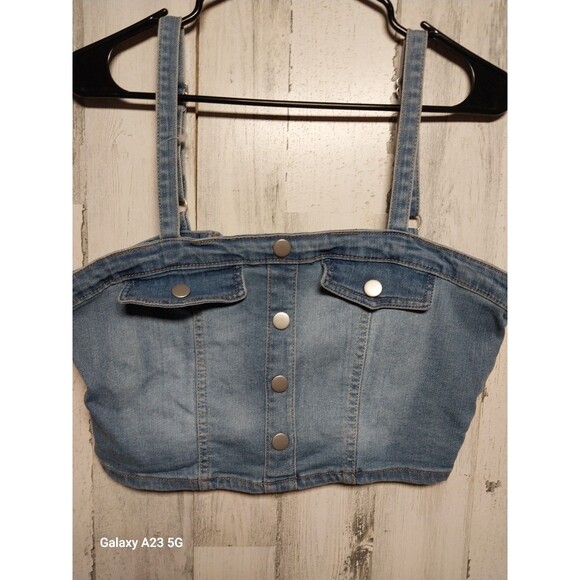 DYLAN RYAN Blue Denim  Sleeveless Crop Top XL - Picture 2 of 5